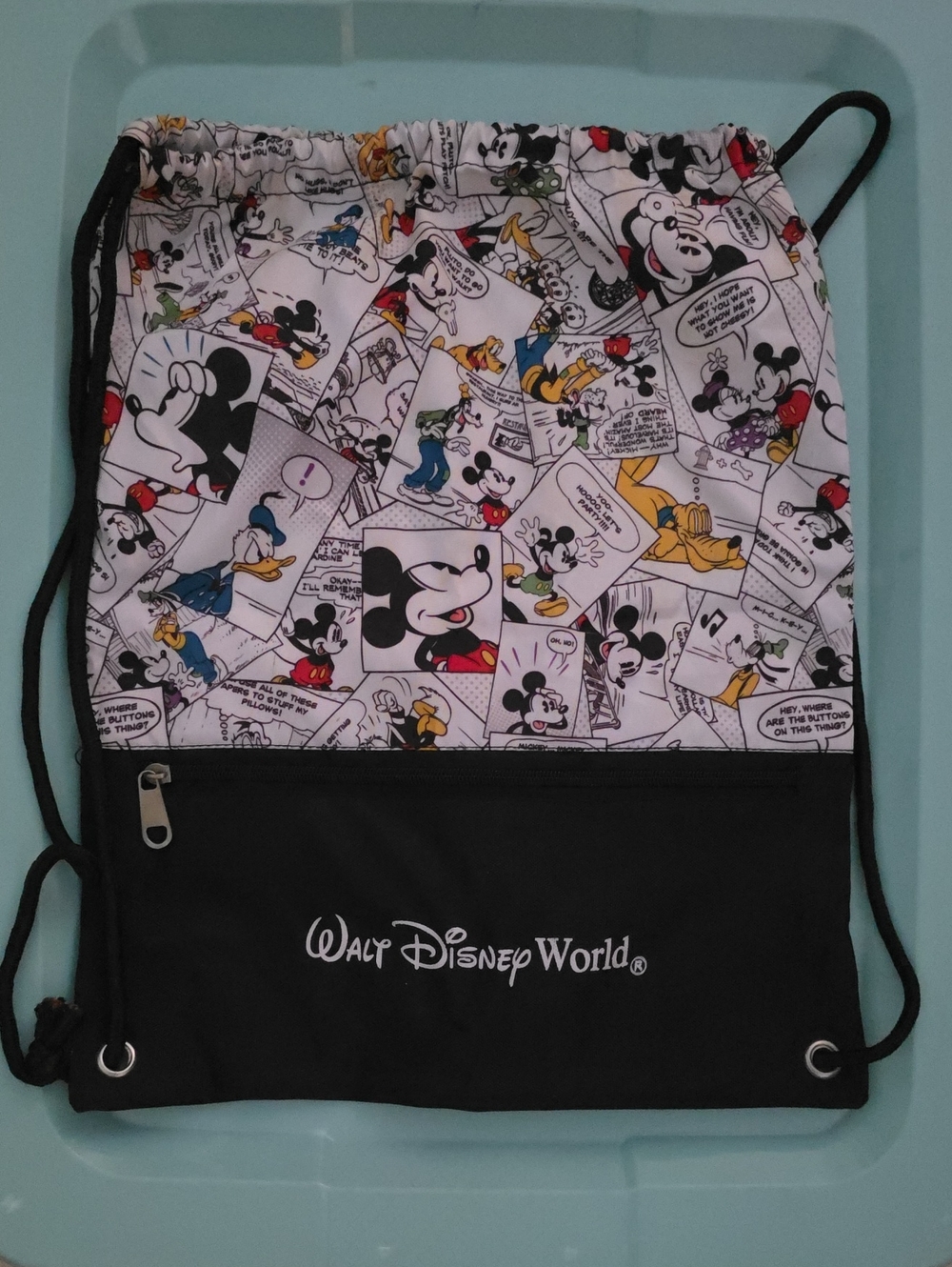 Disney Black White Multicolor Mickey Comic Drawstring Backpack
